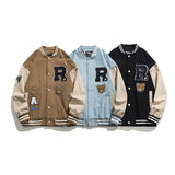 Baby Blue Varsity Jacket Men's Autumn Coat Loose Fashion Baseball Collar Jacket