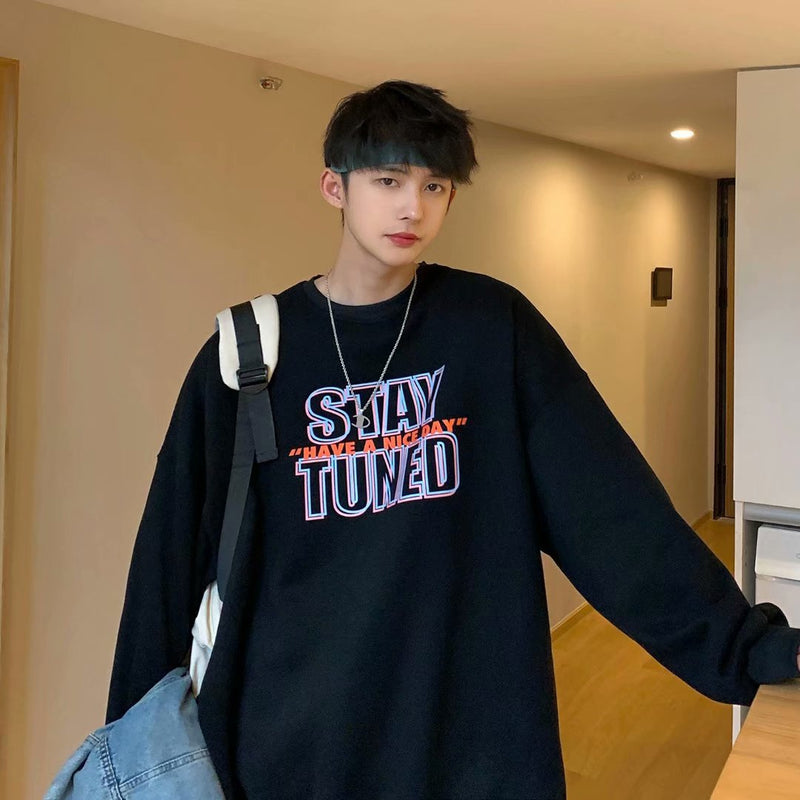 Men Sweatshirts Sweater Men's Spring and Autumn Loose Hip Hop round Neck Letters