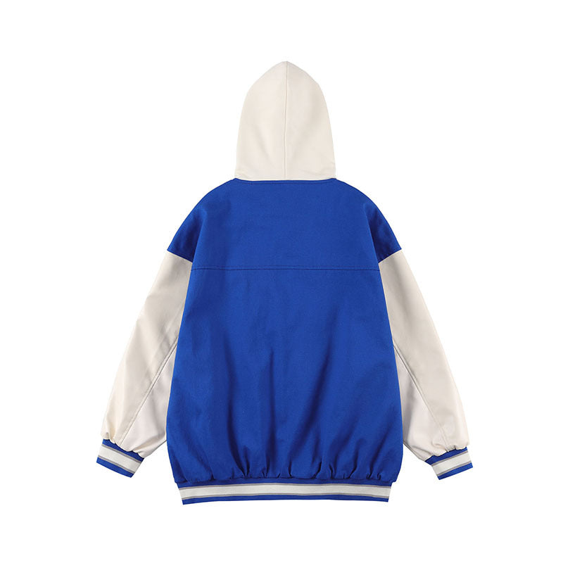 Baby Blue Varsity Jacket Baseball Jacket Men's Embroidery Casual Hooded Jacket