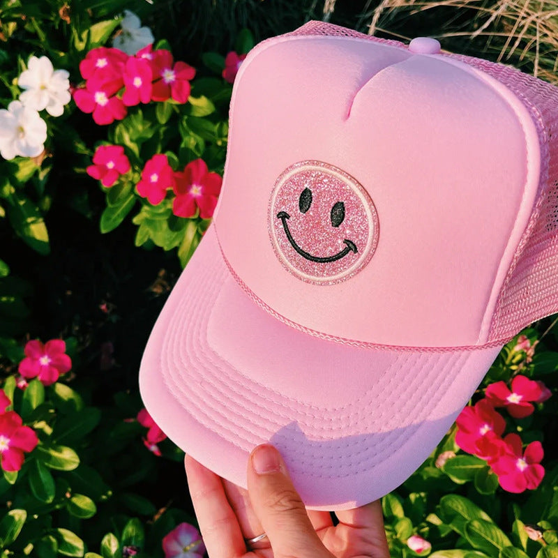 Smiley Face Cap Sponge Truck Mesh Cap Daddy Cap