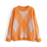 Women Fall Fall Diamond Pullover Sweater round Neck Loose Top