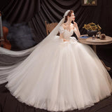 Women'S Evening Dress Ball Gown Princess Quinceanera Wedding Dresses White Slimming Simple Off-Shoulder Wedding Dress