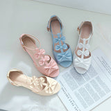 Flat Dress Sandals Summer Low Heel Peep Toe Buckle with Bowknot Sandals