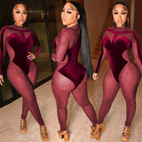 Party Pants Suits Sexy Tight Sheer Long Sleeve Trousers Jumpsuit for Women