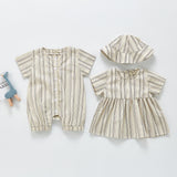 Summer Rompers Striped Romper Dress Hat