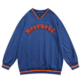 Baby Blue Varsity Jacket American Retro Loose Couple V-neck Baseball Uniform