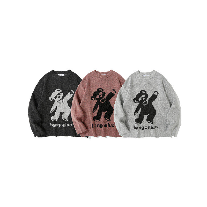 Mens Fall Outfits Autumn and Winter Bear Brocade Sweater Men and Women Loose Couple Sweater Students