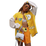Red Varsity Jacket Autumn Women Clothing Fashion Casual Printing Baseball Uniform