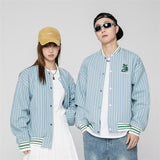 Varsity Jacket Vintage Autumn Men's Jacket Campus Artistic Style Loose Couple Striped Denim Jacket