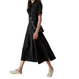 Cocktail Attire for Women Summer Retro Little Black Dress Formal Dress Short Sleeve below the Knee Long Dress