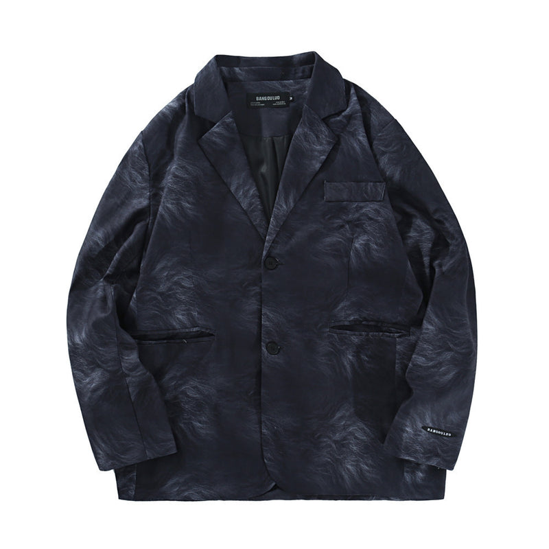 Men's Casual Suit Man Blzer Dark Tie-Dye Printed Blazer Men's Loose Lapels Jacket Casual Small Suit