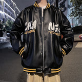 Graphic Leather Jacket Women's Vintage Leather Jacket Men's Autumn Baseball Jacket Couple Loose Casual Leather Jacket Men