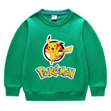 Children Pokemon Pikachu Hoodie Spring and Autumn Solid Color round Neck Sweater