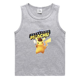 Children Pokemon Pikachu T Shirt Cotton Leisure Solid Color Sports Vest