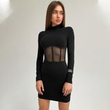 Winter Formal Dresses Letter Crew Neck Short Long Sleeve Splicing Package Hip Skirt Autumn and Winter Dress