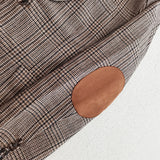 90S Fashion Autumn Wool Retro Coffee Color Series Plaid Small Suit Patch Casual Coat for Women