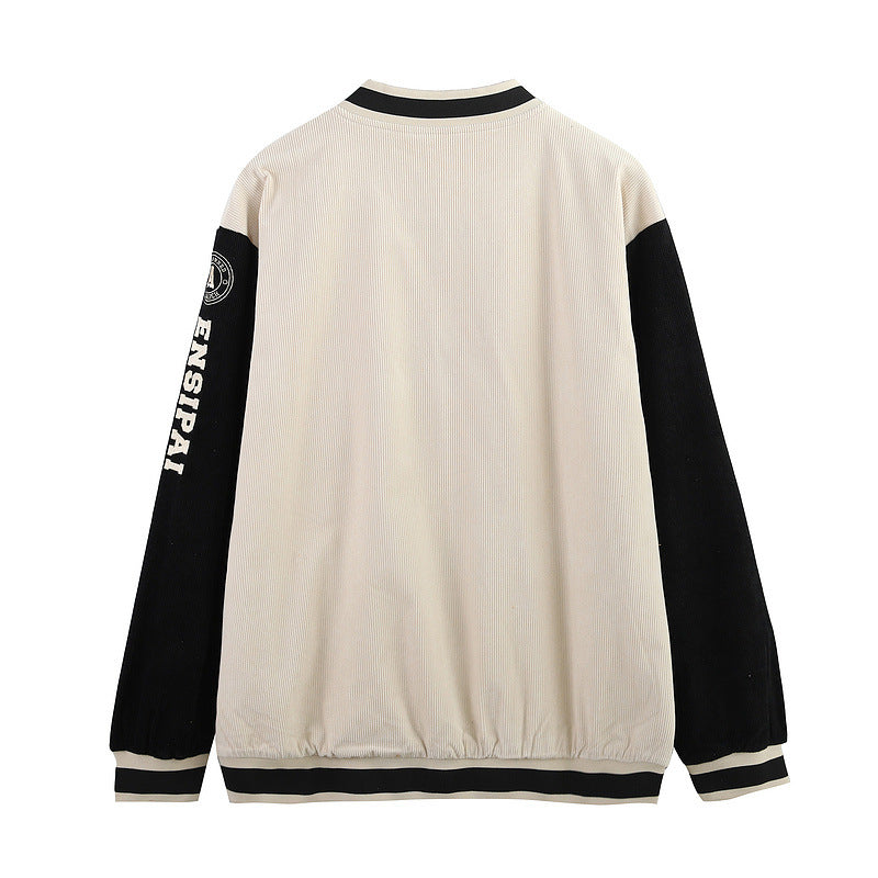 Cream Color Varsity Jacket Men Casual Loose Jacket