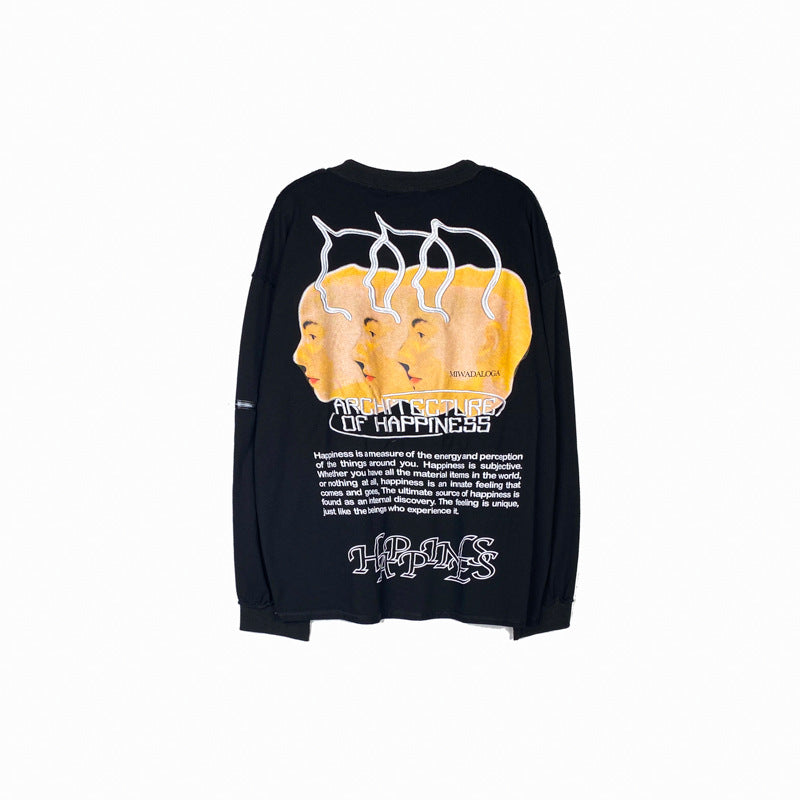 Men's Fall Outfits Printed Long-Sleeved T-shirt Men's and Women's Loose Couple's Top