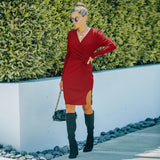 Women Fall Outfits Autumn and Winter Slimming Long Sleeve Red Dress Short Skirt