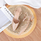 Nude Block Heels Closed Toe Pumps Chunky Heel Sandals Women round Toe Women's Shoes