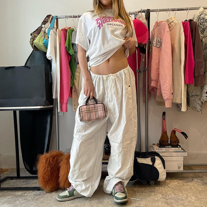 Julia Fox Low Rise Trousers Solid Color Wide Leg Leisure Loose Track Pants