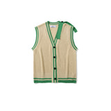 Men Sweater Vest BF Idle Style Color Stitching Knitted Cardigan Waistcoat Men's Loose V-neck Sleeveless Sweater Vest