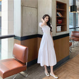 Burnt Orange Dress Summer Puff Sleeve Waist-Slimming Long Dress Women