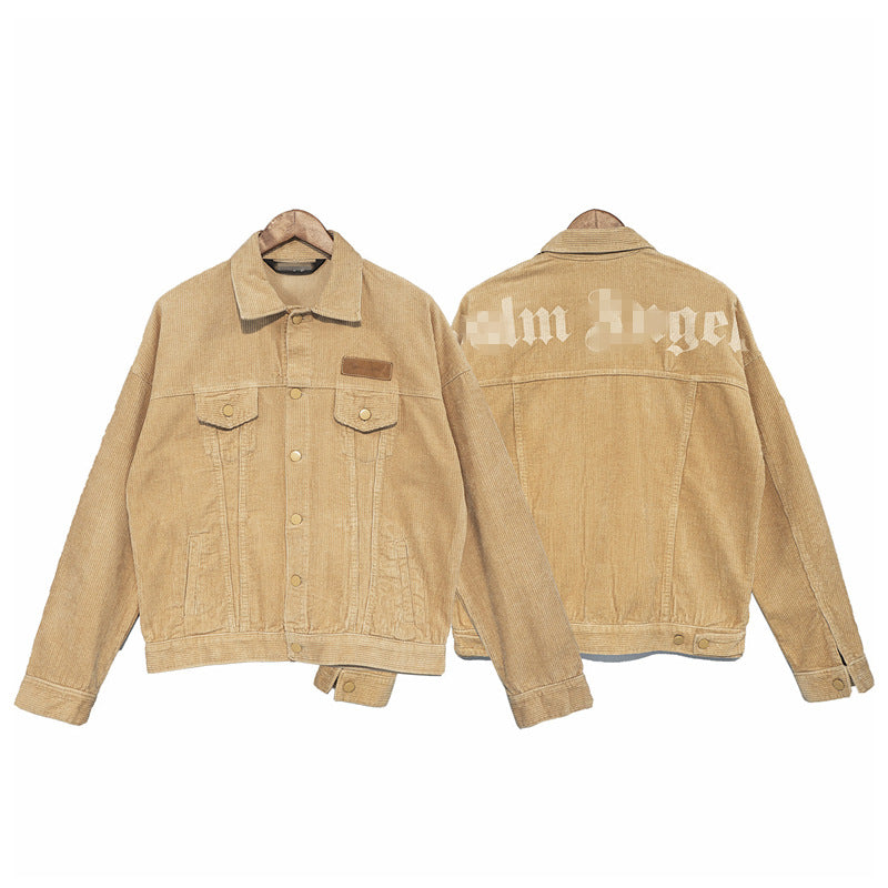 Palm Angels Jacket Angel Letter Corduroy Workwear Jacket Men 'S Jacket