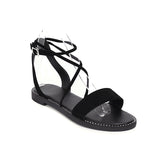 Flat Dress Sandals Summer Square Heel Solid Color Buckle Hollowed Leisure Sandals for Women