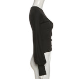 Music Festivals Rave Outfits Girls Tops Fall Women's Clothing Fashion Slim Solid Color T-shirt
