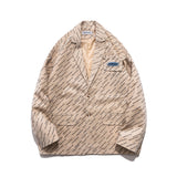 Men's Casual Suit Man Blzer Letter Printed Corduroy Blazer Men's Loose Lapels Jacket Casual Small Suit