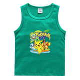 Children Pokemon Pikachu T Shirt Cotton Leisure Sweat-Absorbent Solid Color Vest