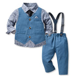 Children Boy Formal Shirt & Suspender Pants 2 Piece Set Vest Long Sleeve Cotton Shirt