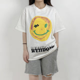 Smiley Face T Shirt Summer Smiley Letter Men's and Women's Loose Short Sleeve T-shirt