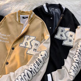 Cream Color Varsity Jacket Hip Hop Baseball Uniform Jacket