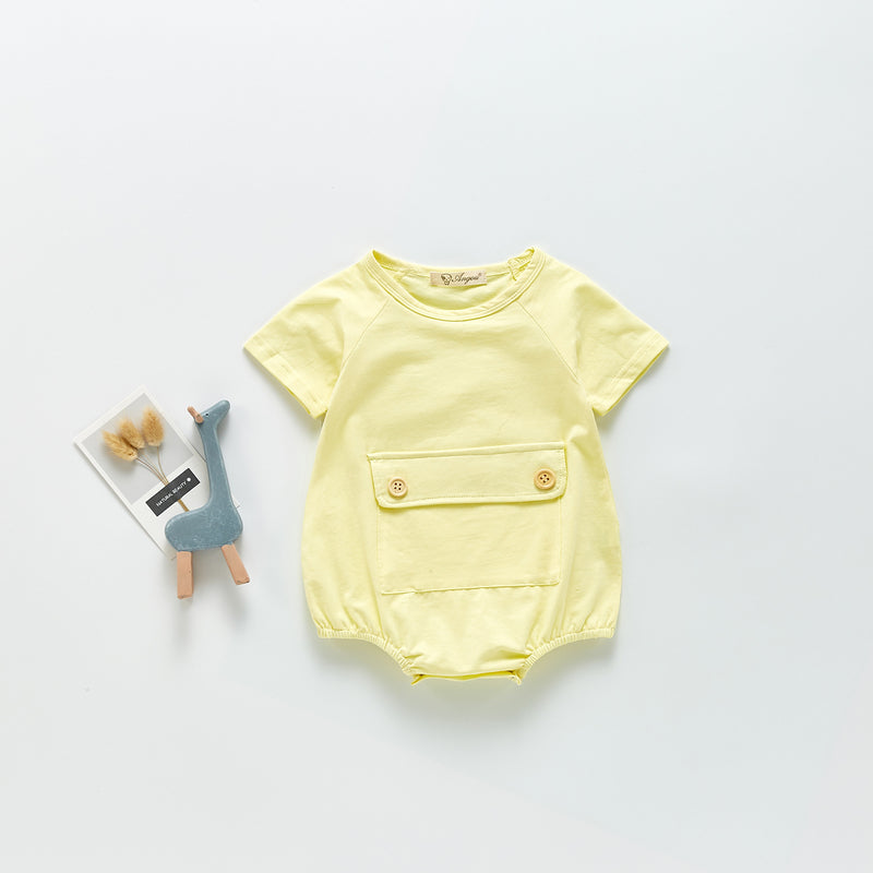 Summer Rompers Pure Cotton Baby Short Sleeved Kazakhstan Large Pocket Jumpsuit