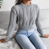 Preppy Aesthetic Sweater Autumn and Winter Solid Color Knitted Long Sleeve Crew Neck Sweater