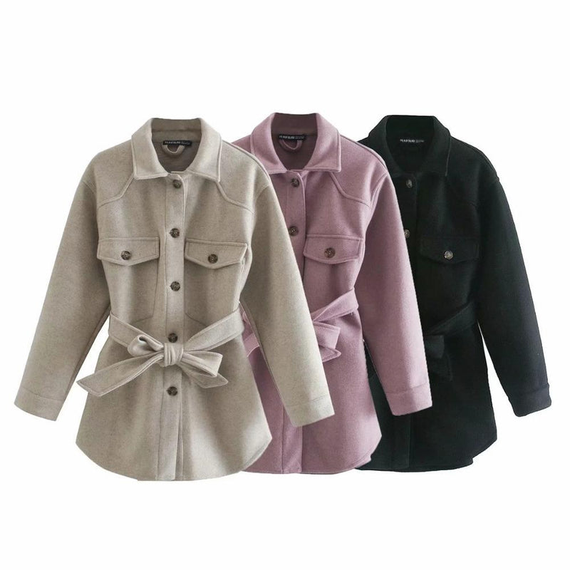 Women Winter Coats Women'S Coat Fall Fashion Casual Long Sleeve With Belt Shirt Coat