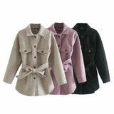 Women Winter Coats Women'S Coat Fall Fashion Casual Long Sleeve With Belt Shirt Coat