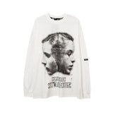 Mens Fall Outfits Graffiti Letter Printed Loose Long Sleeves T-shirt Men and Women Couple round Neck Sweater