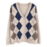 Preppy Aestitic Sweater V-neck Knitted Loose Sweater Coat for Women