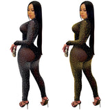 See through Pants Suit V-neck Long-Sleeved Trousers Women's Two-Piece Suit