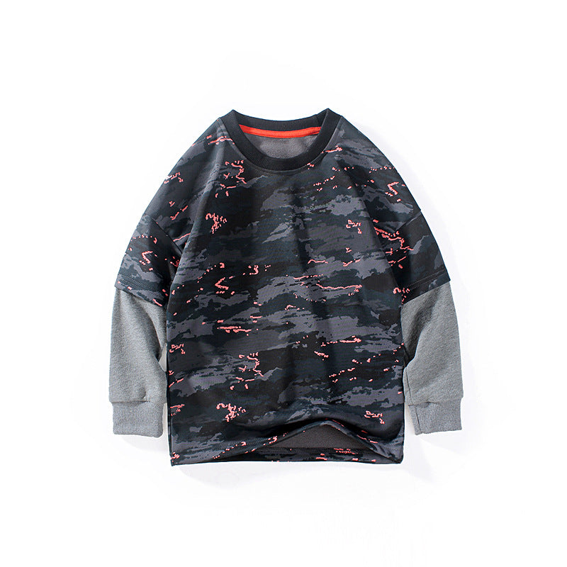 Children Boy Hoodie Spring and Autumn Boys' Long-Sleeved Bathroom T-shirt