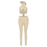 Autumn Sexy Lace-Up Sleeveless Midriff-Baring Short Vest Pants Casual Suit For Women