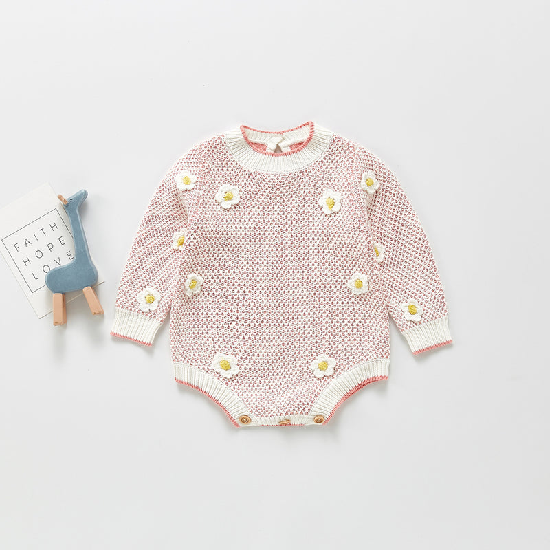 Spring Rompers Babies' Knit Jumpsuit Flower Long Sleeve Romper Outwear