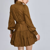 Women Spring Dress Lapel French Hipster Style Dress Blouse Fashion Skirt