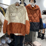 Women Winter Coat Puffer Jacket Down Coat Winter Hooded Rhombus Plaid Loose Female White Duck Down Jacket