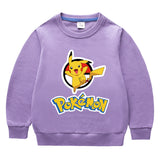 Children Pokemon Pikachu Hoodie Spring and Autumn Solid Color round Neck Sweater