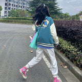 Blue Varsity Jacket Baseball Uniform Girls' Spring and Autumn Junior High School Students Korean Style Loose-Fitting Versatile Thin Jacket
