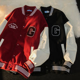 Black Varsity Jacket Oversize Baggy Coat Men's and Women's Jacket Autumn Baseball Uniform